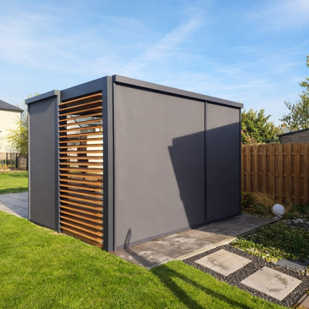 Pergola lamelowa w Kocku z bocznymi lamelami winchester i roletami ZIP