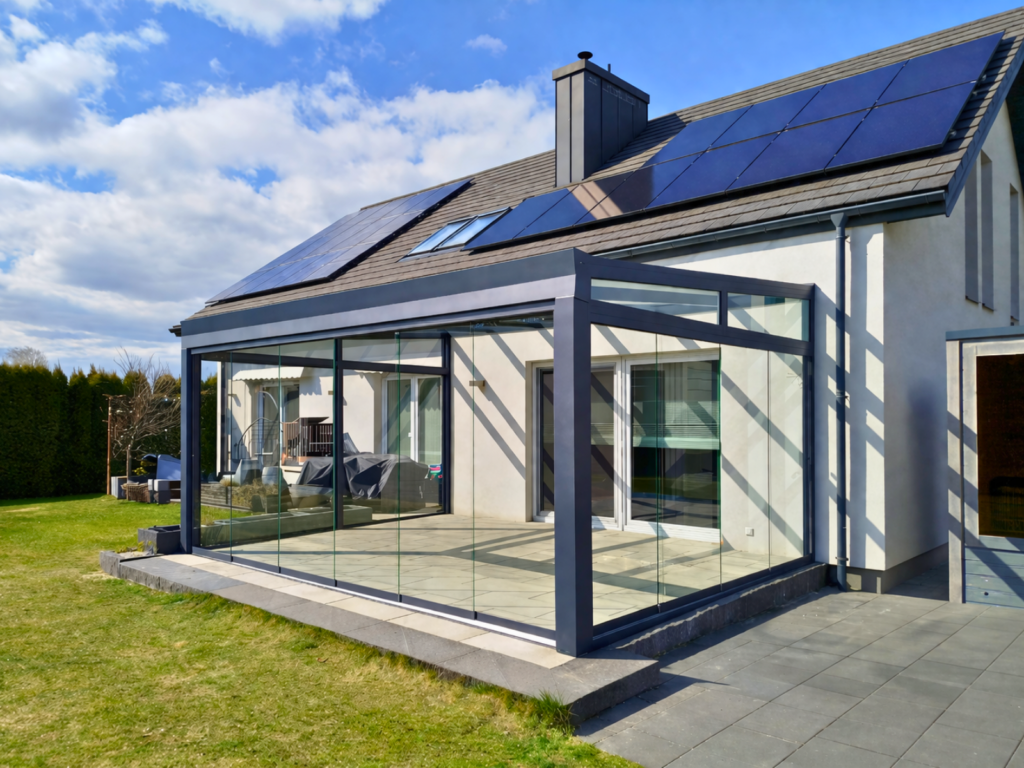 zadaszenie tarasu Prawiedniki szkło 560x400 zabudowa bezramowa