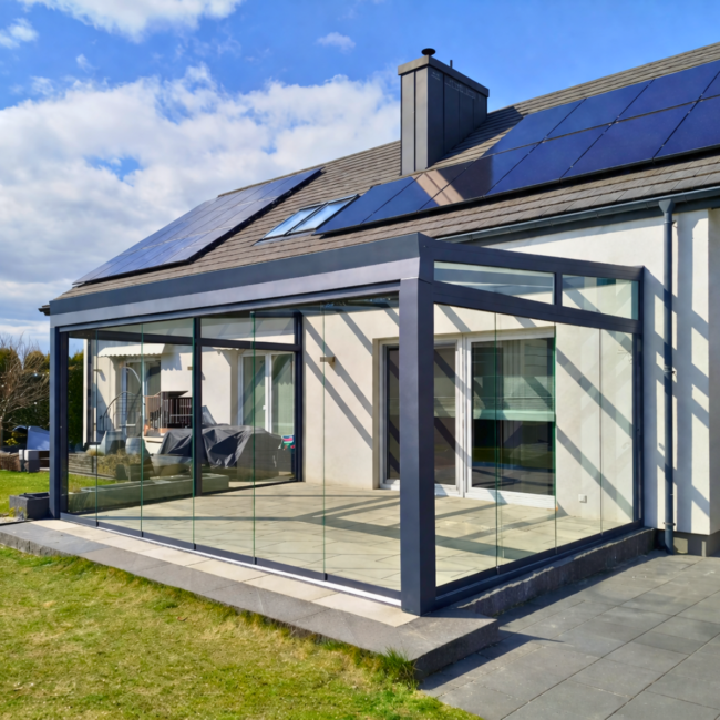 zadaszenie tarasu Prawiedniki szkło 560x400 zabudowa bezramowa