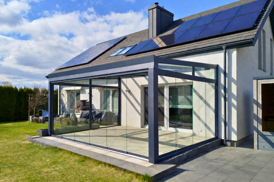 zadaszenie tarasu Prawiedniki szkło 560x400 zabudowa bezramowa