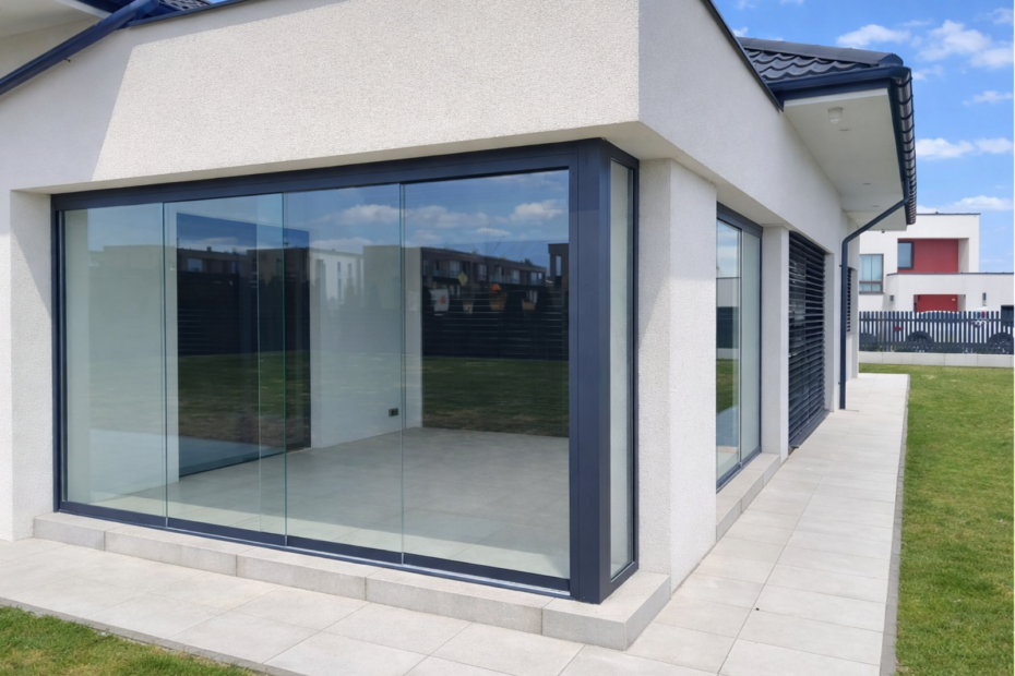 Zadaszenie tarasu w Lublinie Czechów Północny ze szklanym dachem i zabudową bezramową